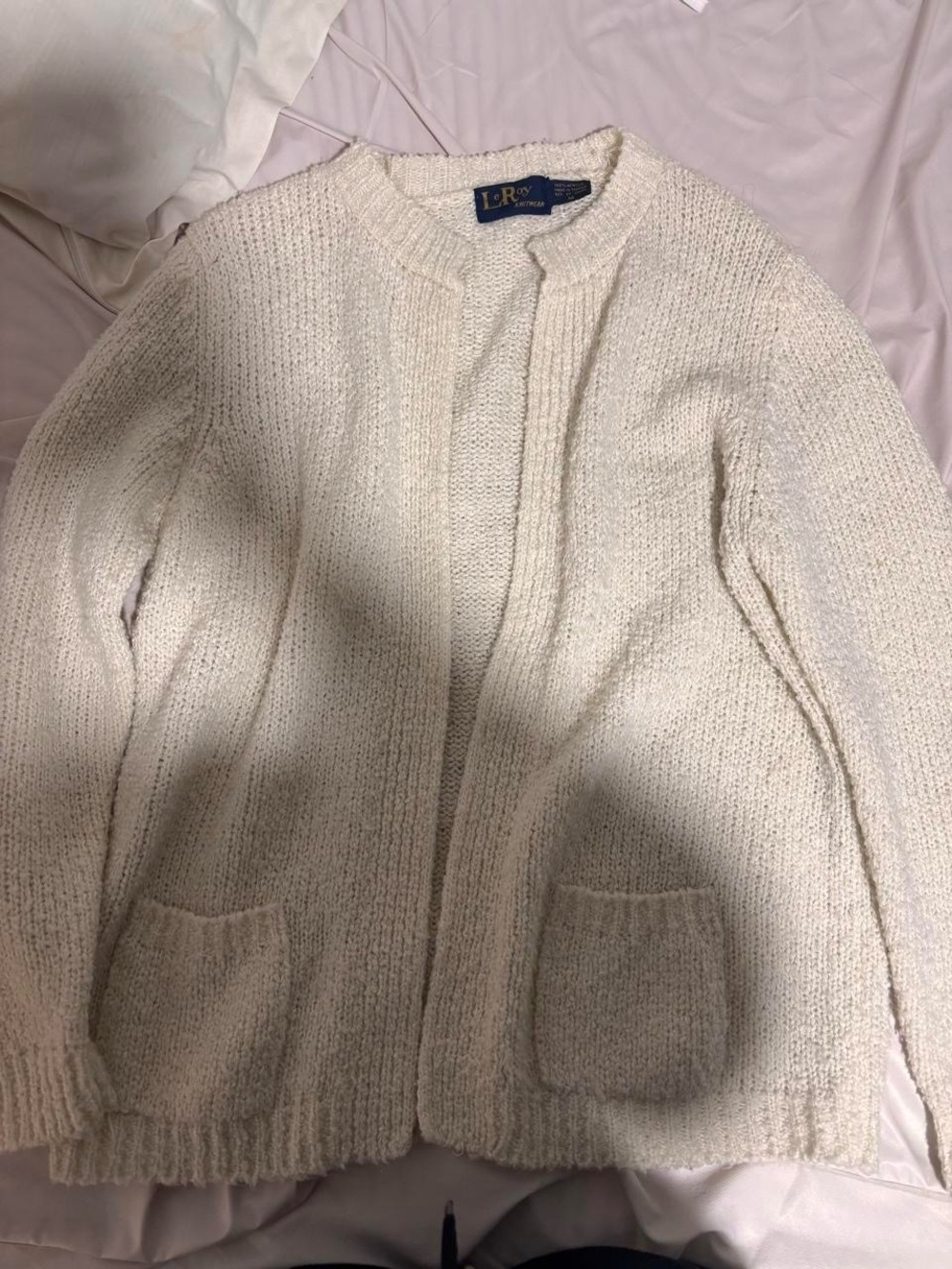L.R. L. Ray Cream Open-Front Knit Cardigan
